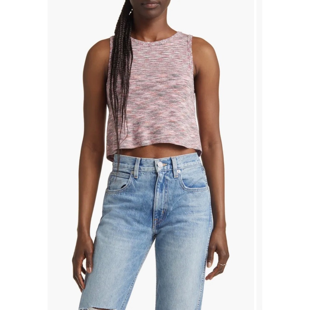 Free People Best of‎  Us Sweater Tank in Onyx Blossom Cropped Lace Up Large NWT